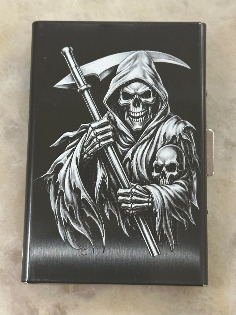 Black Grim Reaper Metal Card Holder - Men's Accessory